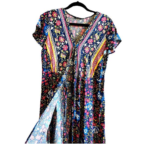 Y2K boho Maxi wrap Dress Floral indie festival Prairie Fairy Cottagecore s - Picture 4 of 16
